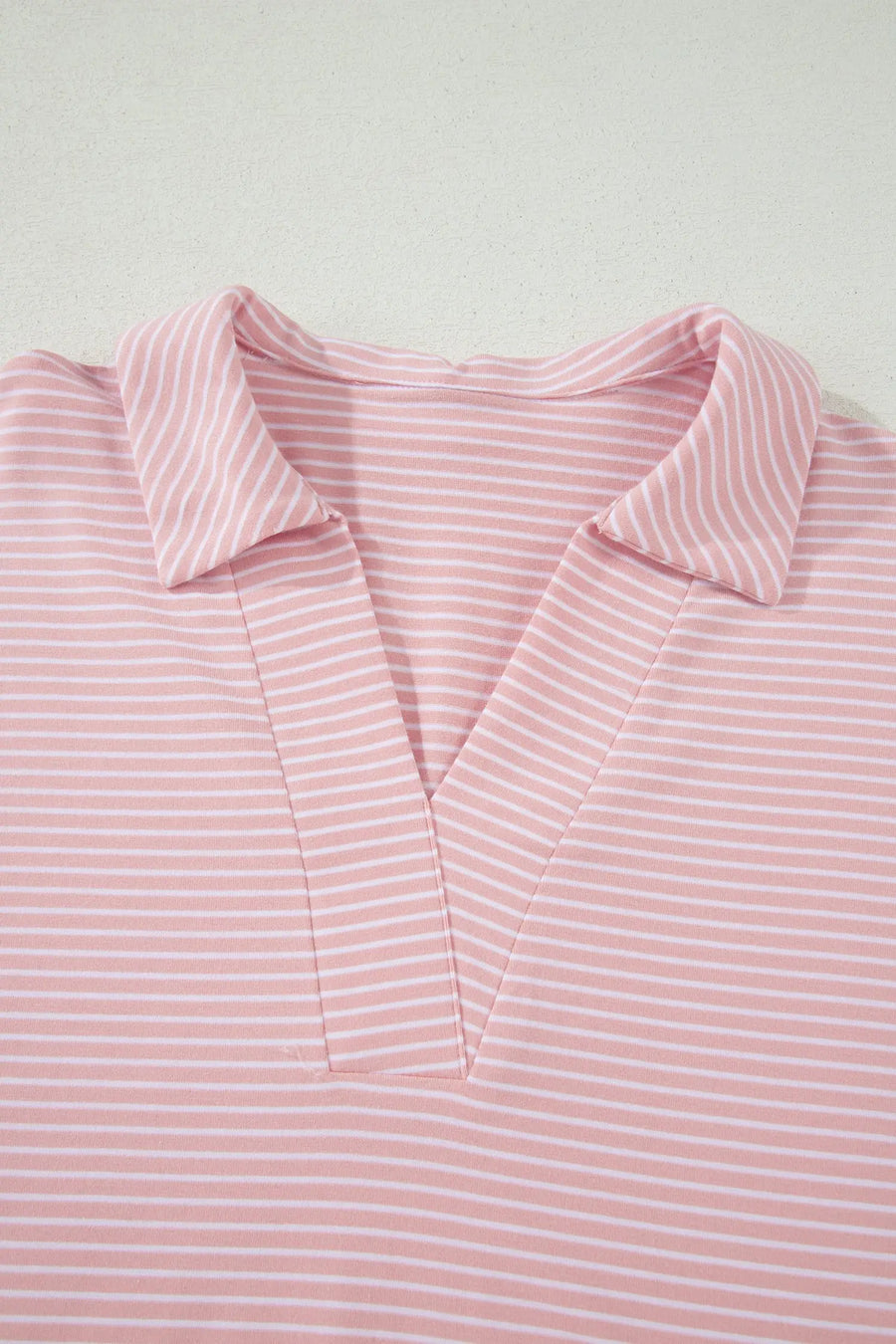 Striped Dolman Sleeve Polo Shirt and Drawstring Shorts Two Piece Set