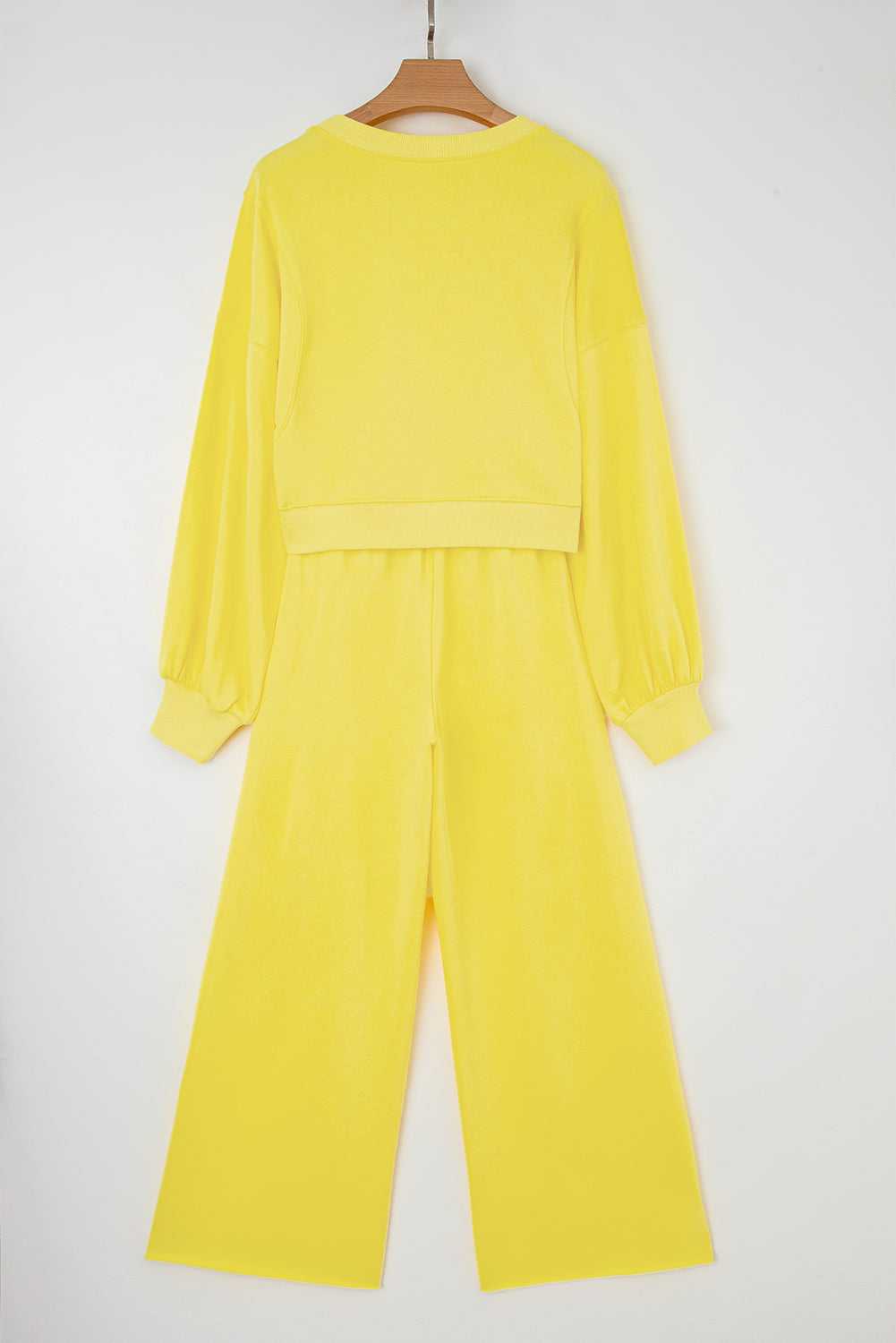 Back flat lay of yellow Drop Crop Wide-Leg Pants Set, showing full outfit design for relaxed and stylish loungewear.