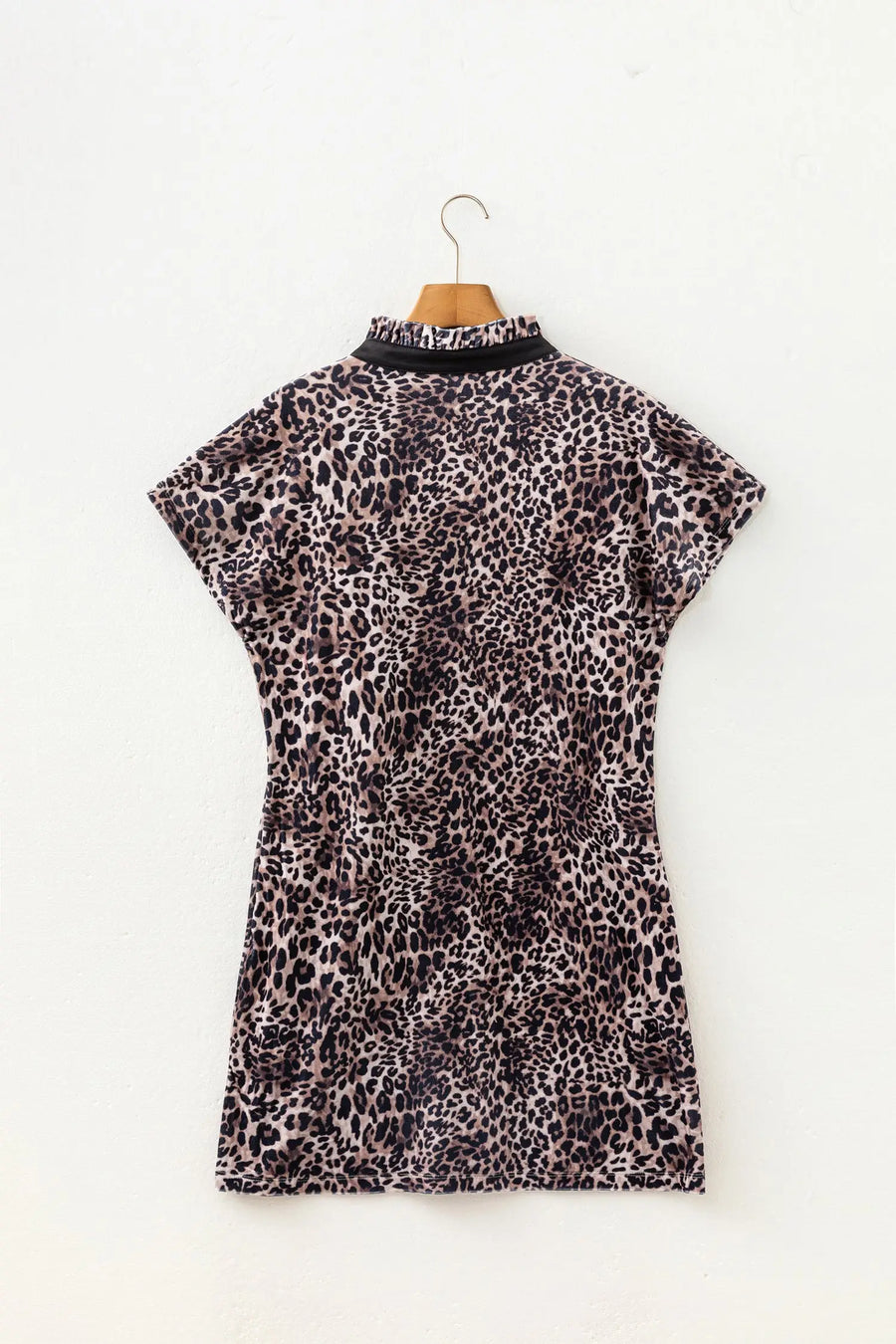 Leopard Print Short Sleeve Mini Shift Dress Women UK