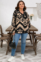 Black Plus Size Aztec Print Plush Sweatshirt