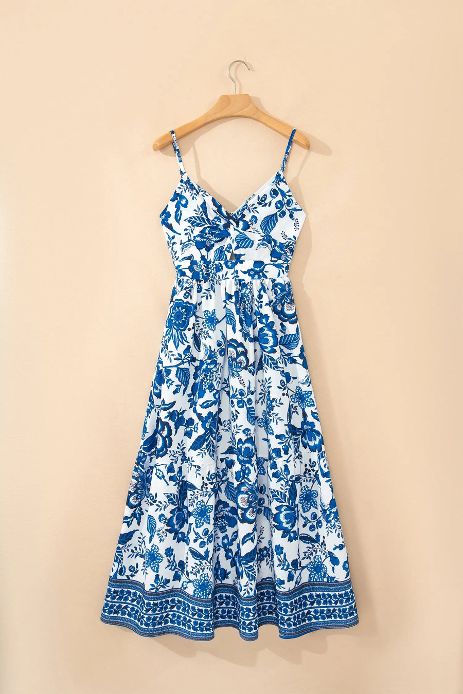 Sky Blue Twisted Bust Spaghetti Strap Backless Maxi Dress Women UK
