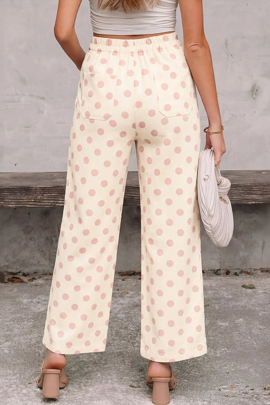 Sky blue polka dot print patched pocket mid-rise straight leg pants