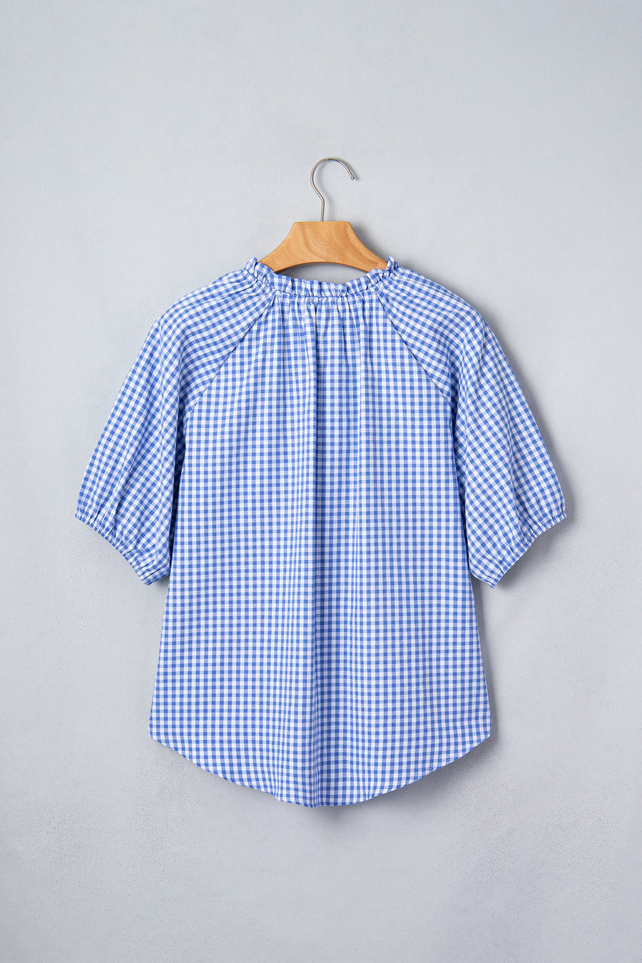 Summer Plaid V-Neck Puff Sleeve Blouse Women UK