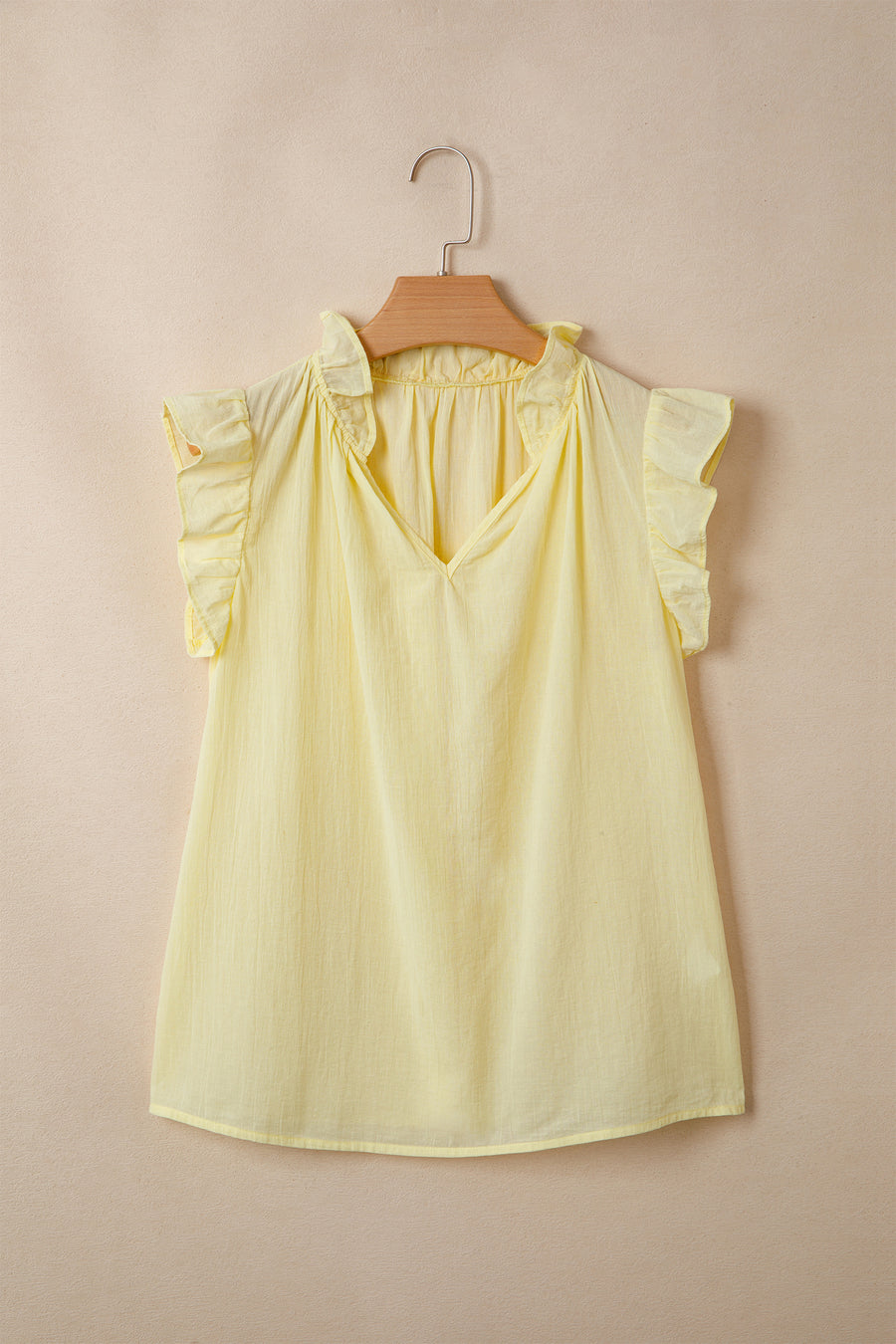 Yellow Cream V Neck Ruffle Trim Sleeveless Shift Top