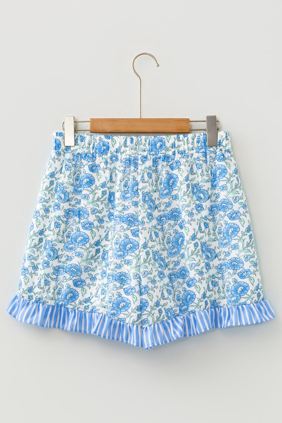 Floral Striped Ruffle Hem Lace Tie Shorts Women UK