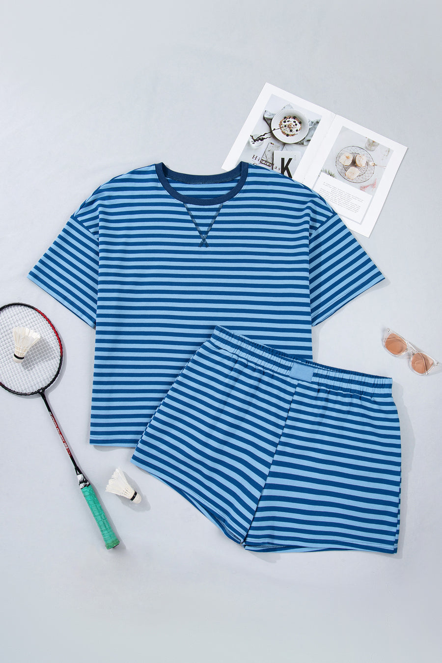 Stripe Plus Size Tee and Shorts Two-Piece Set Women UK