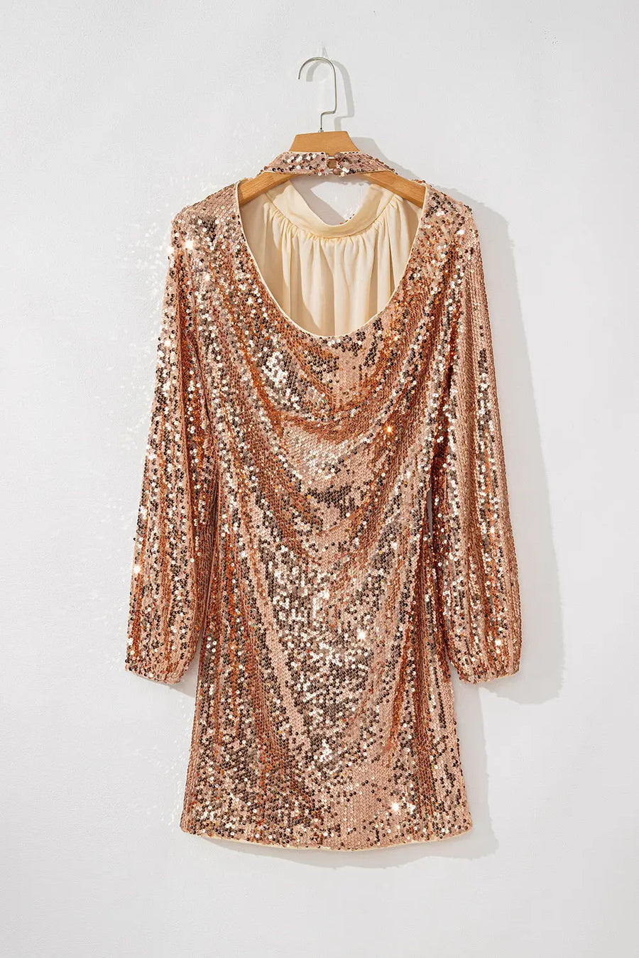 Gold sequin cutout back mini dress back view — Fashionfitz UK
