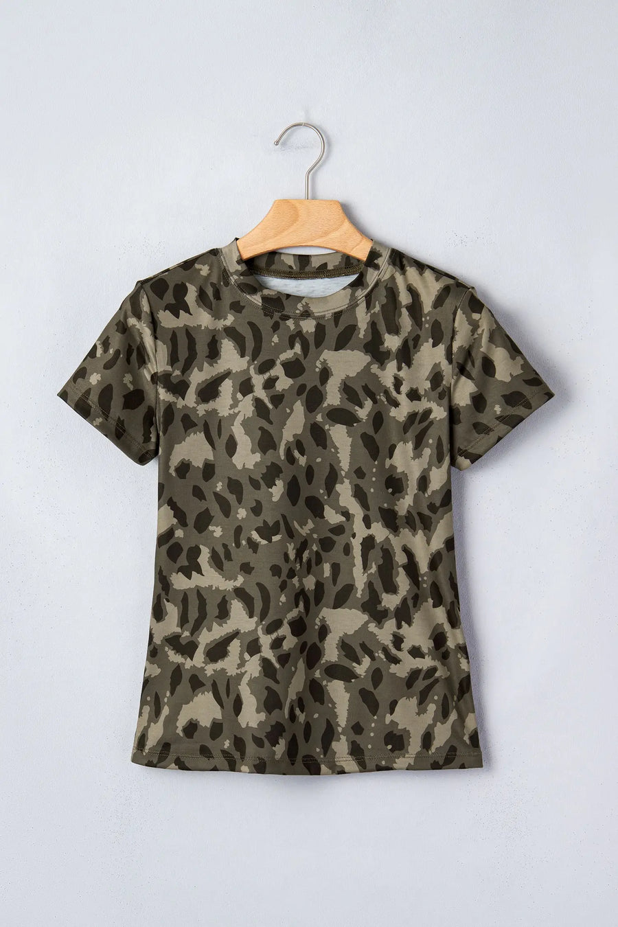 Leopard print slim tee mock neck short sleeve fitted sheath t-shirts