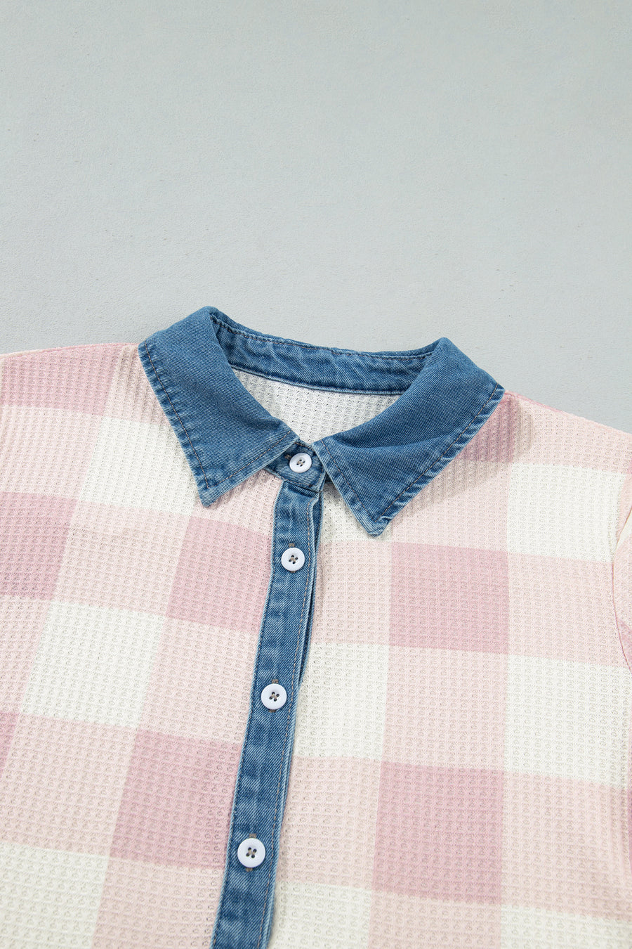 Waffle Plaid Denim Collar Buttoned Mini Dress Women UK