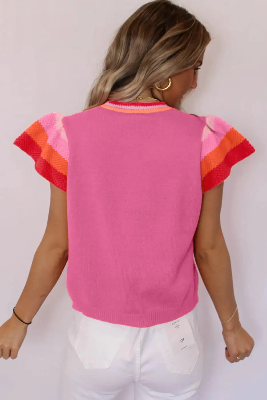 KnitT-Shirt - Turquoise Contrast Flutter Sleeves Sweater - Fashionfitz