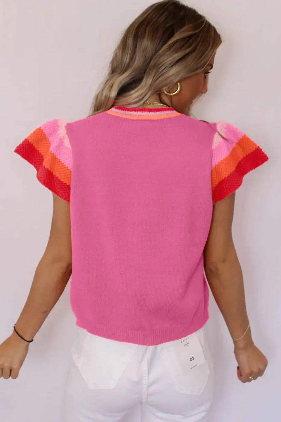 KnitT-Shirt - Turquoise Contrast Flutter Sleeves Sweater - Fashionfitz
