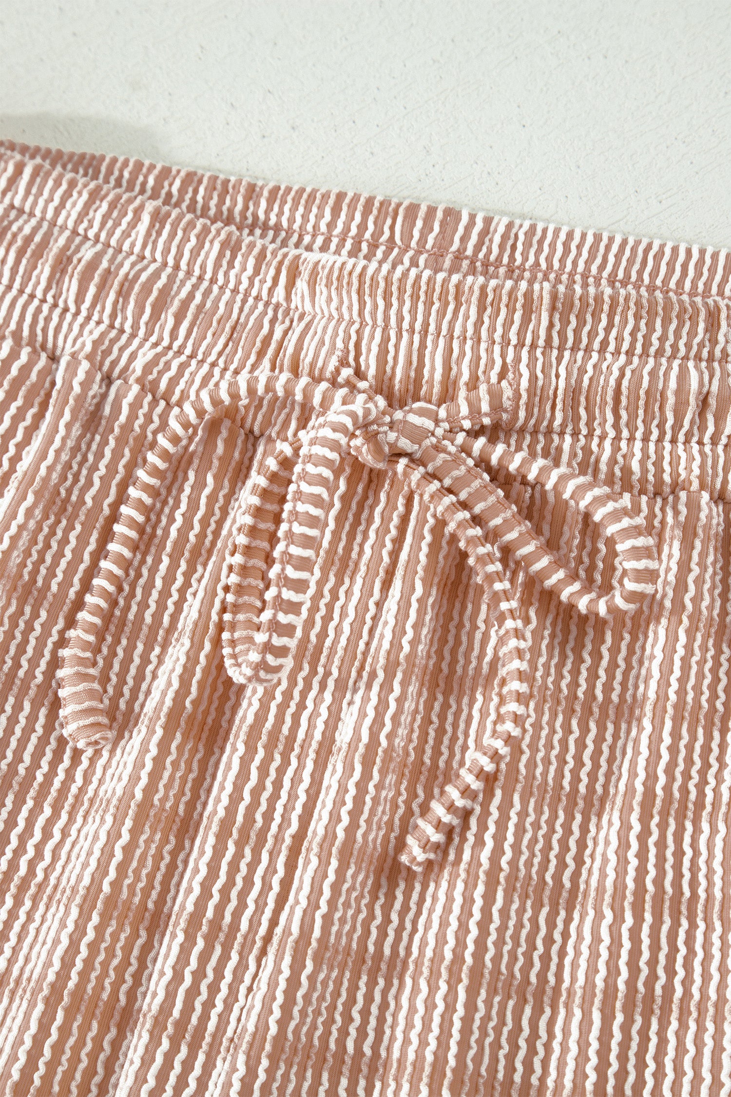 Stripe Raised Rib Loose Tee & Drawstring Elastic Waist Shorts Set