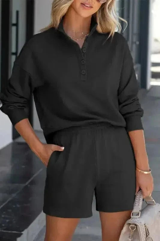 Activewear Sets Black / S / 65%Polyester+35%Cotton Henley Harmony Outfit