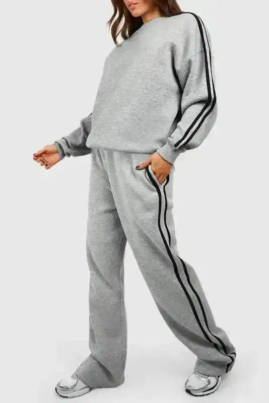 Activewear Sets Light Grey / S / 50%Polyester+50%Cotton SportStripe Cozy Tracksuit