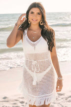 Beach Cover-ups Crochet Fishnet Beach Cover-Up - White