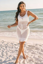 Beach Cover-ups Crochet Fishnet Beach Cover-Up - White