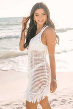 Beach Cover-ups Crochet Fishnet Beach Cover-Up - White