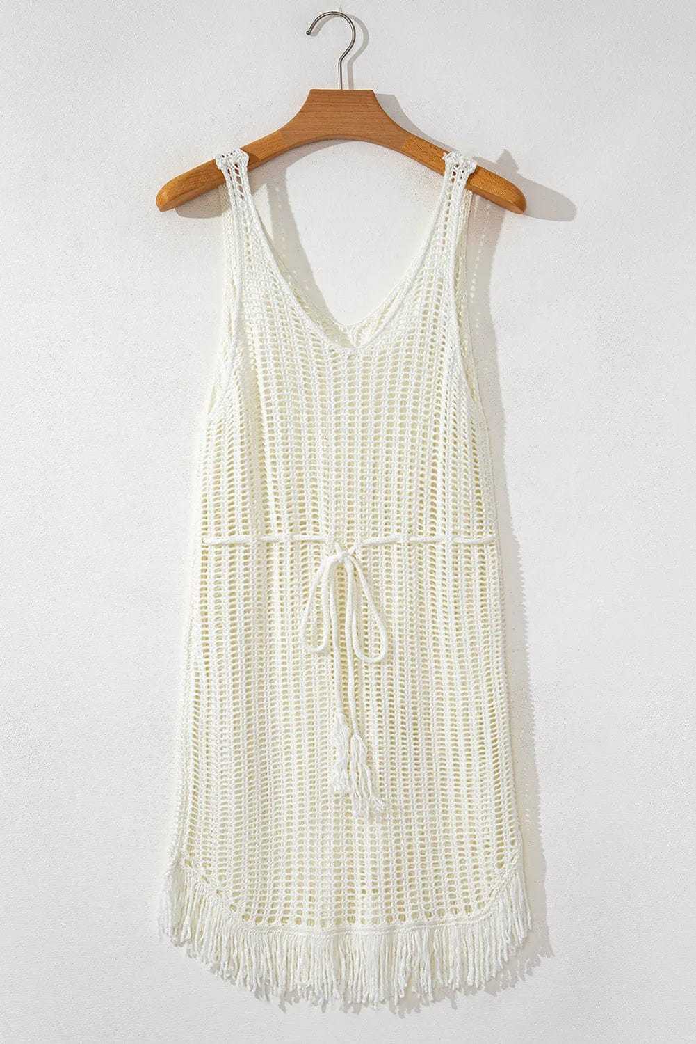 Beach Cover-ups Crochet Fishnet Beach Cover-Up - White