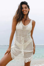 Beach Cover-ups Crochet Fishnet Beach Cover-Up - White