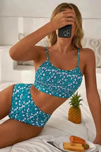 Bikinis Blue Floral Smocked Bikini Set