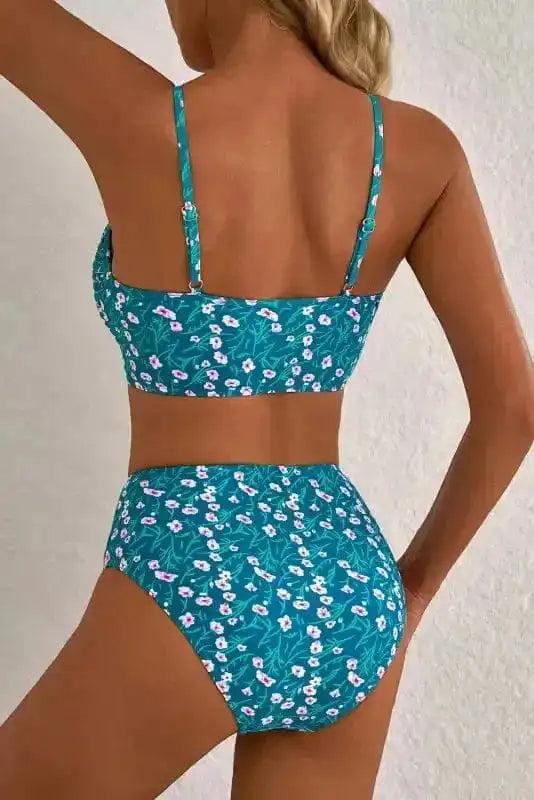 Bikinis Blue Floral Smocked Bikini Set