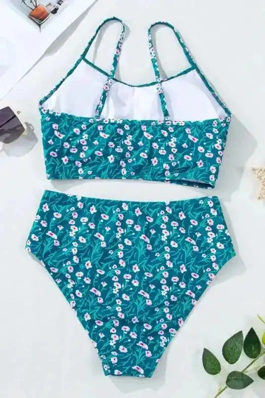 Bikinis Blue Floral Smocked Bikini Set