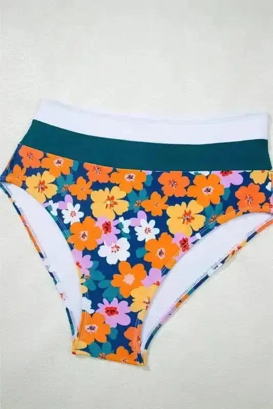 Bikinis Floral High Waist Bikini - Racerback Cutout