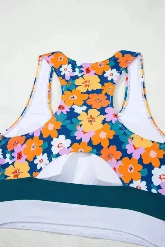 Bikinis Floral High Waist Bikini - Racerback Cutout