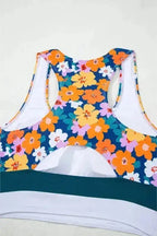 Bikinis Floral High Waist Bikini - Racerback Cutout