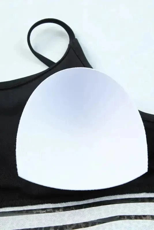 Bikinis Leopard Mesh Trim Bikini Set - Two Piece Swimwear