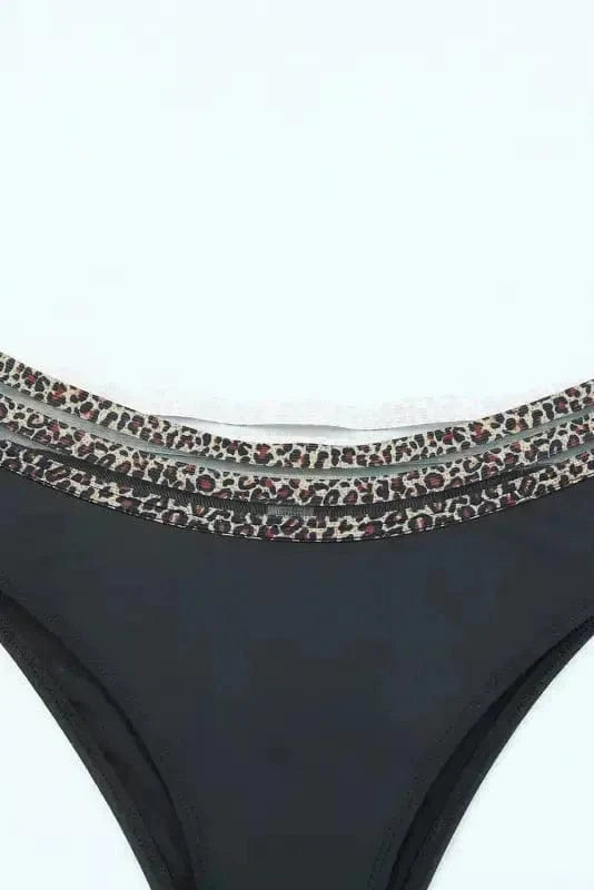 Bikinis Leopard Mesh Trim Bikini Set - Two Piece Swimwear