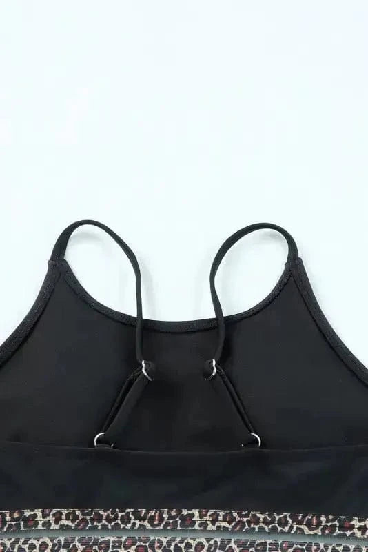 Bikinis Leopard Mesh Trim Bikini Set - Two Piece Swimwear