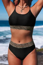 Bikinis Leopard Mesh Trim Bikini Set - Two Piece Swimwear