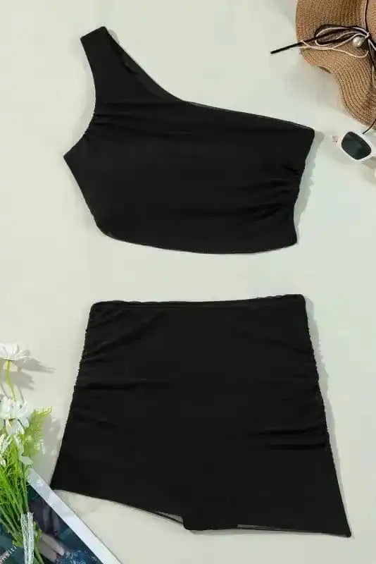 Bikinis Mesh One Shoulder Bikini - Top and Skirt Set