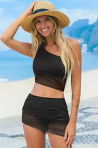 Bikinis Mesh One Shoulder Bikini - Top and Skirt Set