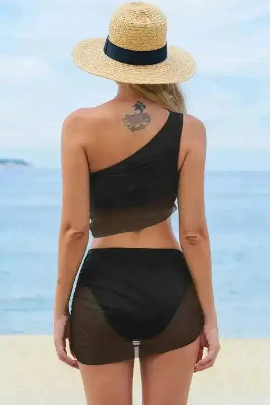 Bikinis Mesh One Shoulder Bikini - Top and Skirt Set