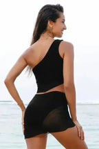 Bikinis Mesh One Shoulder Bikini - Top and Skirt Set