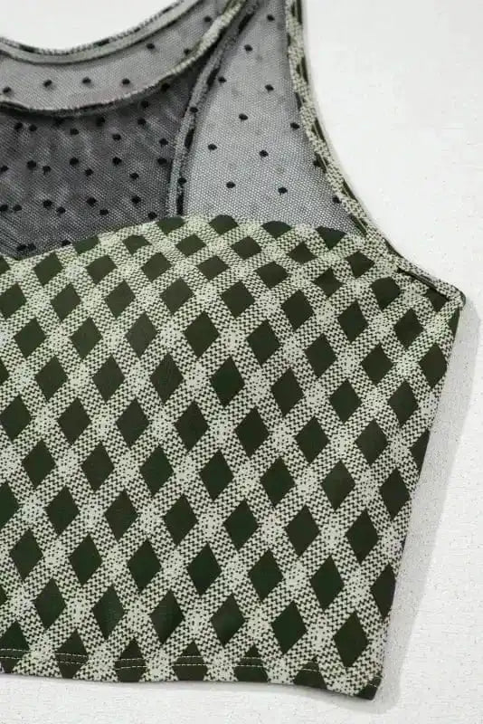 Bikinis Plaid High Waist Bikini - Dotted Mesh Patchwork