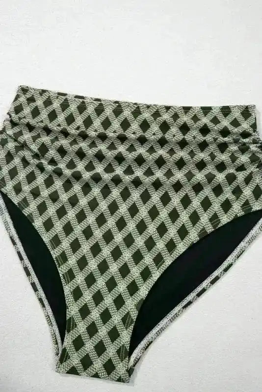 Bikinis Plaid High Waist Bikini - Dotted Mesh Patchwork