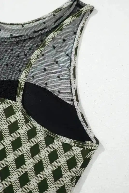 Bikinis Plaid High Waist Bikini - Dotted Mesh Patchwork