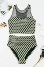 Bikinis Plaid High Waist Bikini - Dotted Mesh Patchwork