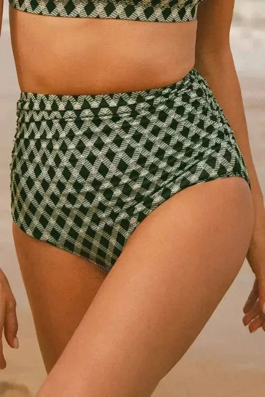 Bikinis Plaid High Waist Bikini - Dotted Mesh Patchwork
