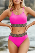 Bikinis Rose / S / 82%Polyamide+18%Elastane Rose Leopard Mesh Bikini Swimsuit Set