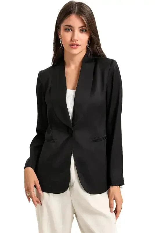 Blazers Black Collared Neck Single Breasted Blazer with Pockets