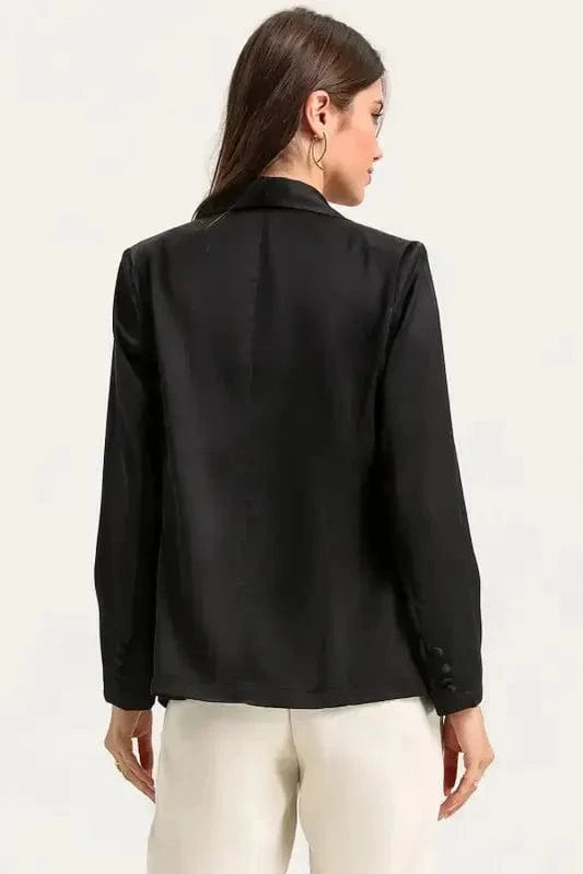 Blazers Black Collared Neck Single Breasted Blazer with Pockets