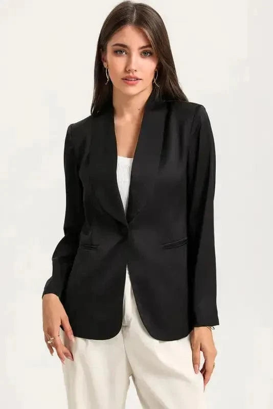 Blazers Black Collared Neck Single Breasted Blazer with Pockets