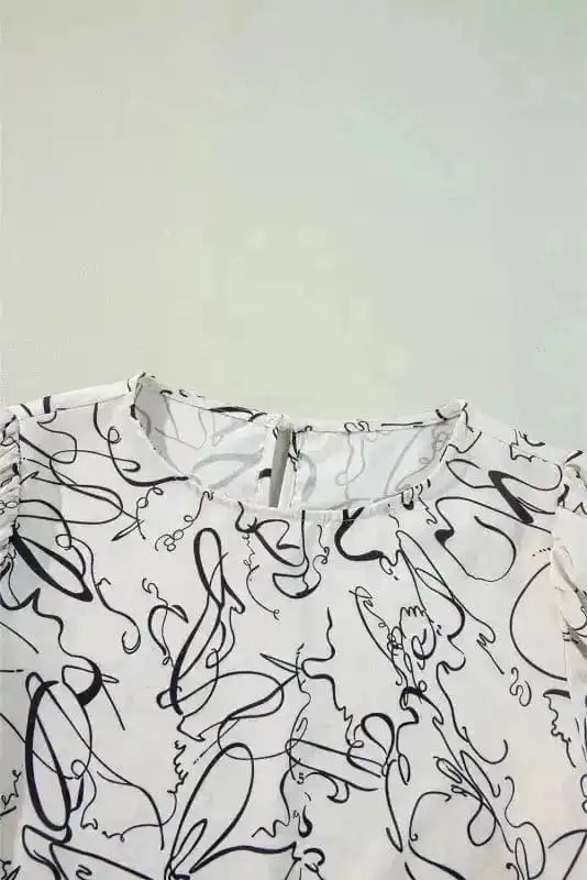 Blouses Abstract Elegance Puffed Sleeve Blouse