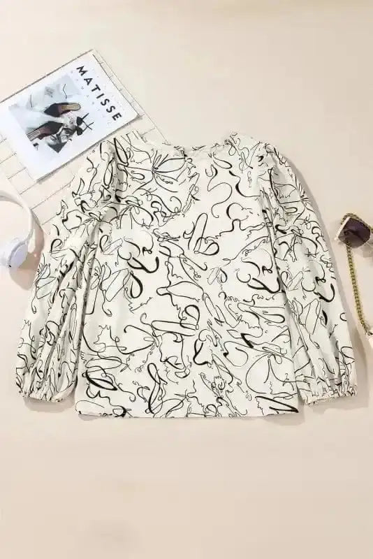 Blouses Abstract Elegance Puffed Sleeve Blouse