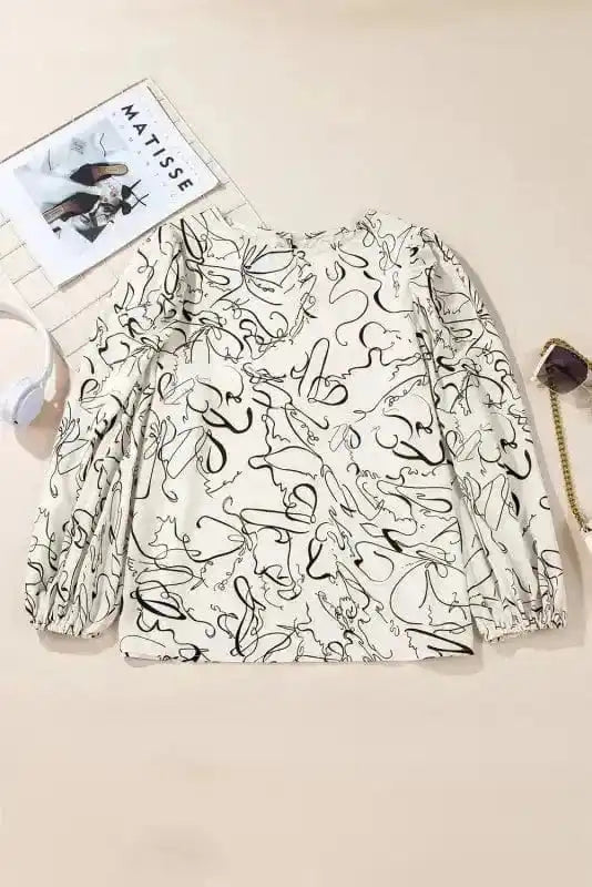 Blouses Abstract Elegance Puffed Sleeve Blouse