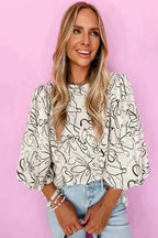 Blouses Abstract Elegance Puffed Sleeve Blouse
